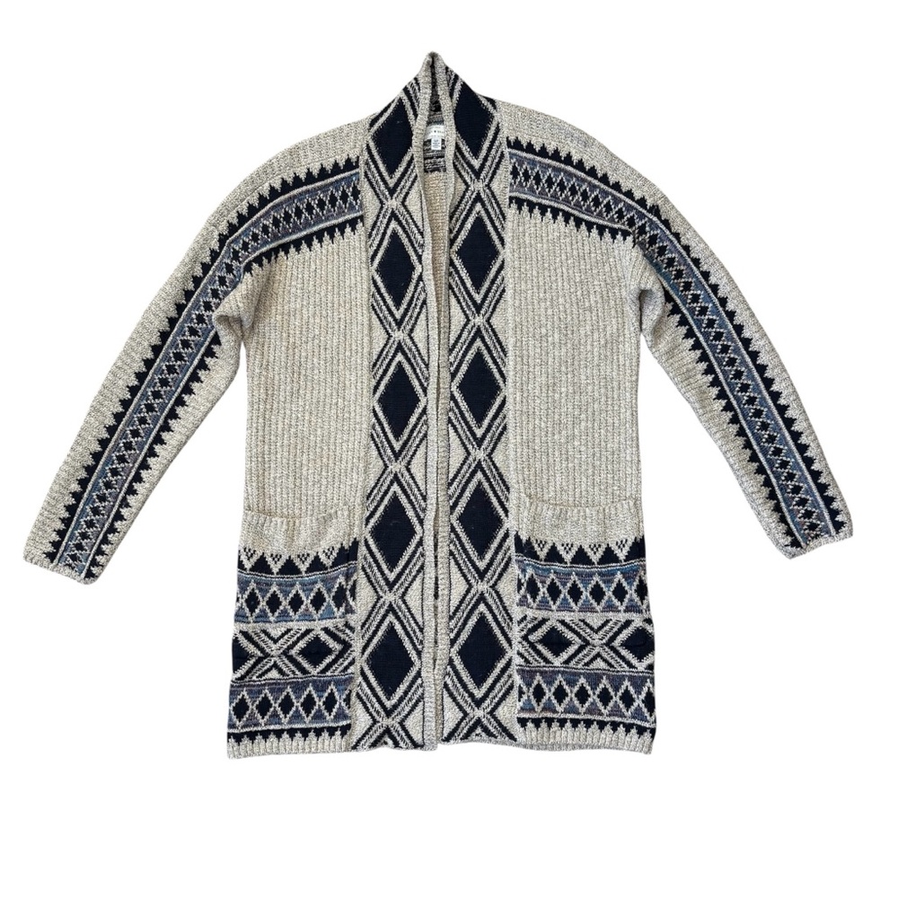 Lucky Brand Southwestern Diamond Pattern Open Front Knit Sweater